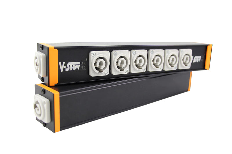 V-Show 6 Port Powercon Power Distribution Output Box, Black Stage Light Accessory （1pc PPB06