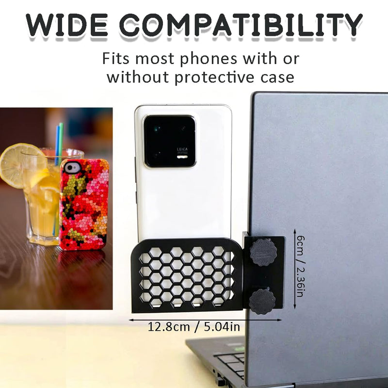 Adjustable Desktop Monitor Laptop Stand, Monitor Expansion Cellphone Bracket Side Mount Clip with Ventilation Hole, Universal Smartphone Holder for Flat Back Computer, 2 Pieces Black + White