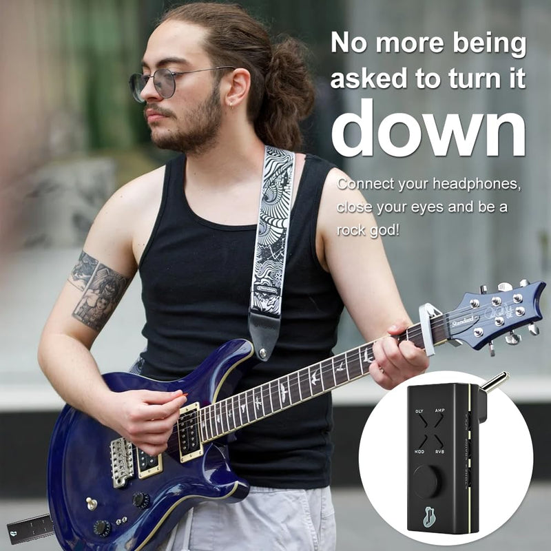 Guitar Headphone Amp, Mini Guitar Headphone Amplifier USB Rechargable Portable Pocket Guitar Amplifier with 24 Guitar Effects (Black) Black