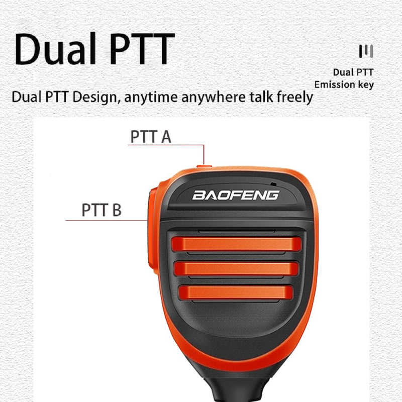 2 Pack BAOFENG BF-F8HP Microphone Speaker Dual PTT Handheld Mic Waterproof Upgrade of Original BF Mic for GMRS Ham Radio 2Pin K Orange Compatible with UV-K5 UV-82 UV-S9 Plus UV-17R P15UV