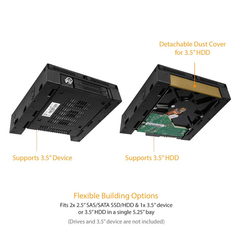 ICY DOCK 2 Bay 2.5 SAS/SATA HDD/SSD Mobile Rack + 3.5" Slot for External 5.25" Bay | ExpressCage MB322SP-B