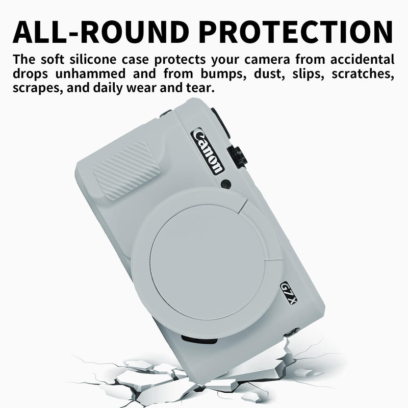 [AUSTRALIA] - G7X Mark II Case, Protective Case for Canon Powershot G7X Mark II Digital Camera, Removable Lens Cover Silicone Sleeve Soft Camera Cover Rubber Protective Body Skin-Light Grey Light Grey with lens cover 