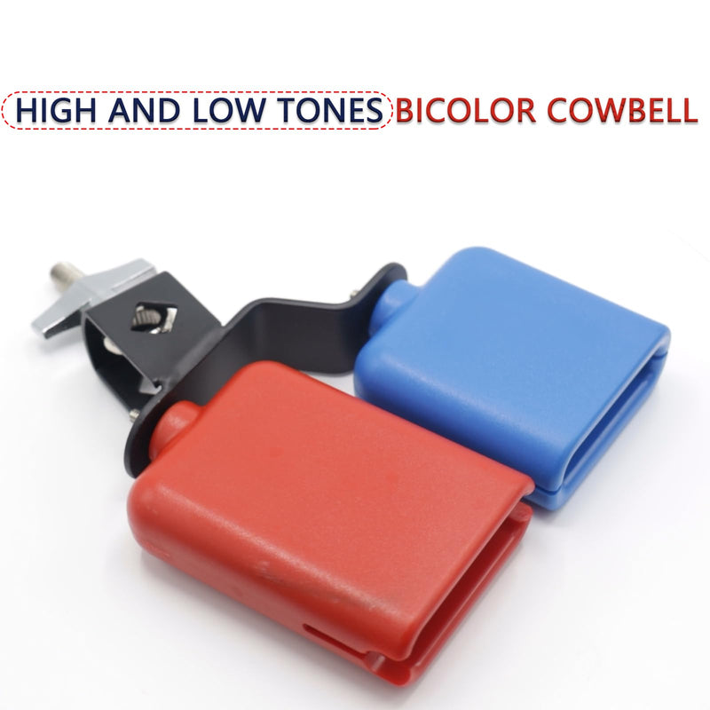 Plastic Jam Block, High and Low Tones Bicolor Cowbell, Latin Percussion Instrument Kit, Dual Mounted Bell for Drum Set, Medium Size, Red-Blue