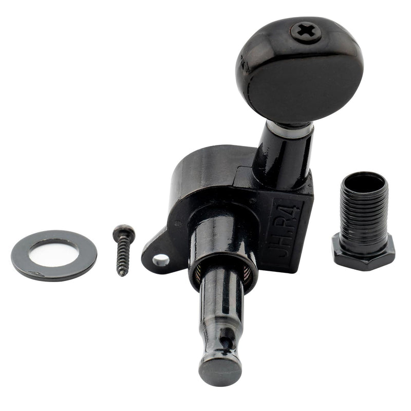 Musiclily Pro R15J 6-in-line 15:1 Ratio Full Sealed Machine Heads Tuners Tuning Pegs Keys with Vintage Oval Button for Strat Tele Style Electric Guitar, Black