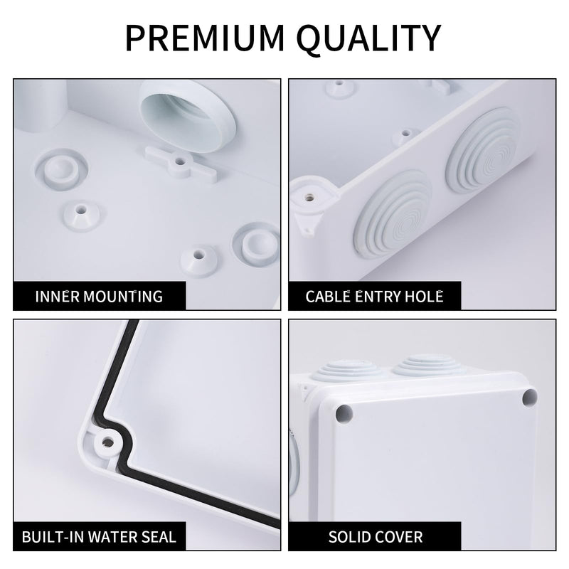 Pack of 2 Waterproof Junction Boxes, Waterproof IP65, Surface-Mounted Junction Box, Outdoor Waterproof Junction Box, Plastic Electrical Box, Junction Box, Junction Box, Distribution Box, White