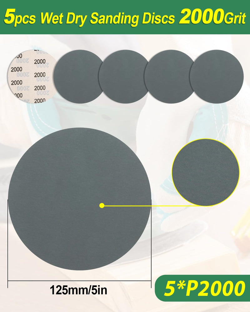 Bolatus Pack of 5 Sandpaper 125 mm Velcro, Grit 2000 Wet Dry Sanding Discs Round Random Orbital Sanders Sanding Sheets for Car Metal Wood Pack of 5 2000 grit