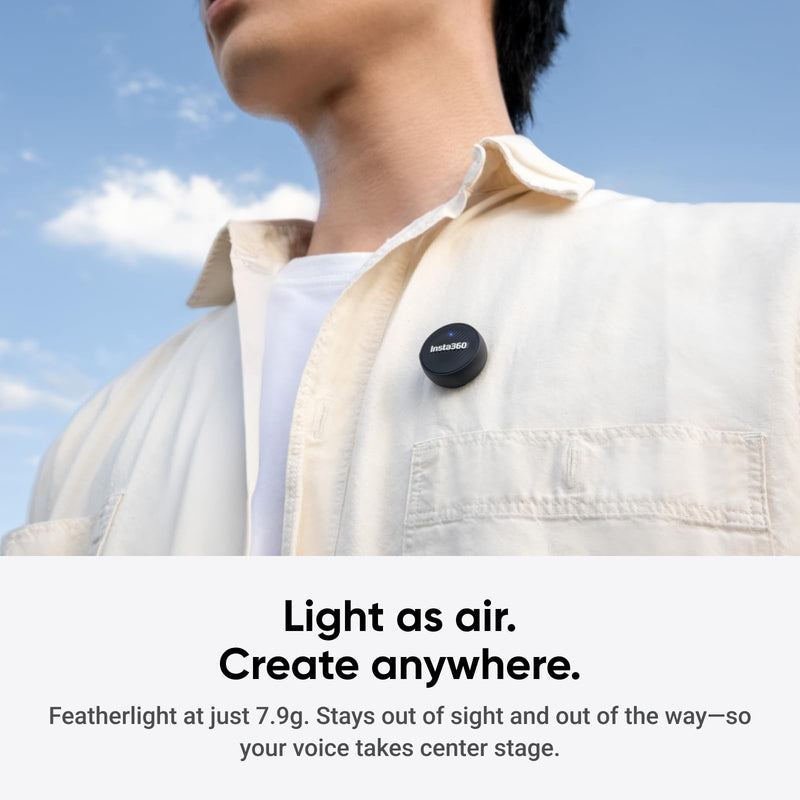 Insta360 Mic Air Transmitter, 7.9g Ultralight, Wireless Microphone, Noise Cancelling, Vlog, Streaming, Compatible X5/X4/Ace Pro 2/GO Ultra