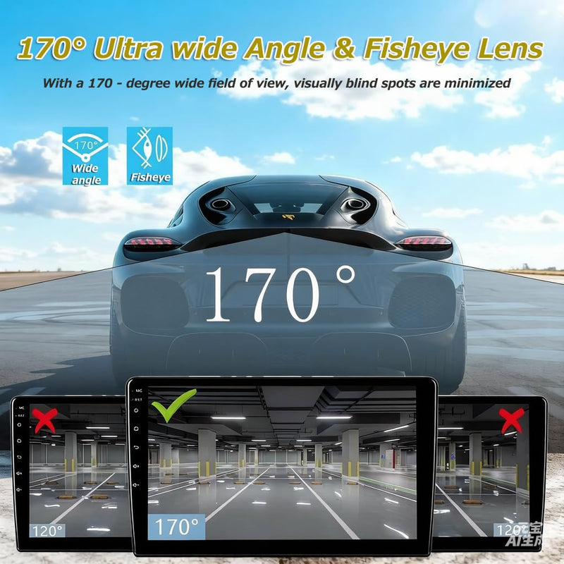 Car Backup Camera, 1080P AHD/CVBS Dual Format with CCD Sensor, 170° Ultra Wide Angle Fisheye Lens, 0.01 lux Night Vision, IP68K Waterproof & Dustproof 12-24V, for Truck SUV RV Van (JD1080P) JD1080P