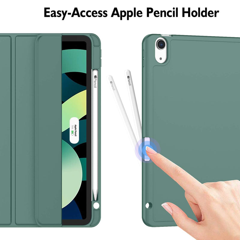 ZryXal iPad Air Case 5th Generation/4th Generation 2022/2020 10.9 Inch, Smart iPad Case[Support Touch ID and Auto Wake/Sleep] with Auto 2nd Gen Pencil Charging (New Midnight Green) New Midnight Green