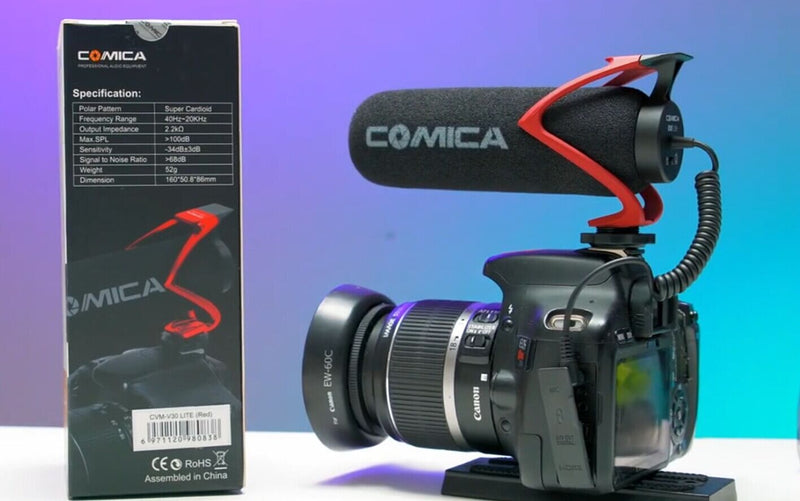 COMICA CVM-V30 LITE Video Microphone,Super-Cardioid Condenser On-Camera Shotgun Microphone for Canon Nikon Sony Panasonic DSLR Cameras,Mic for iPhone Android Smartphone with 3.5mm Jack(Red) Red