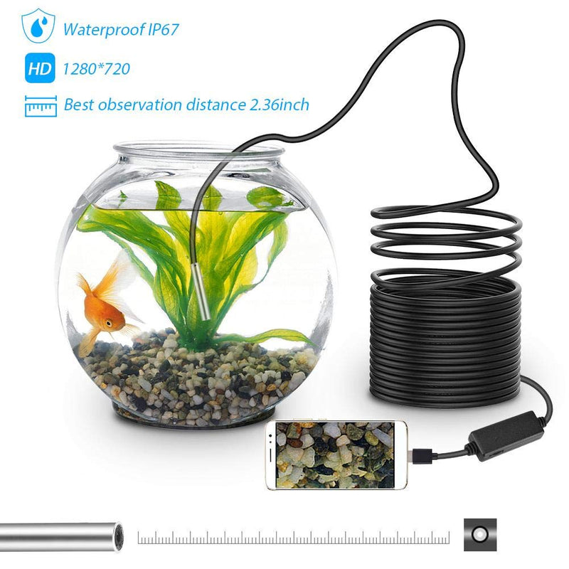 USB 2.0 Endoscope, Akozon 3-in-1 Endoscope Inspection Camera 5.5 mm - 20 m Snake USB 720p Megapixel HD IP67 Waterproof Snake Camera 6 Adjustable LED Light for Smart Android Tab