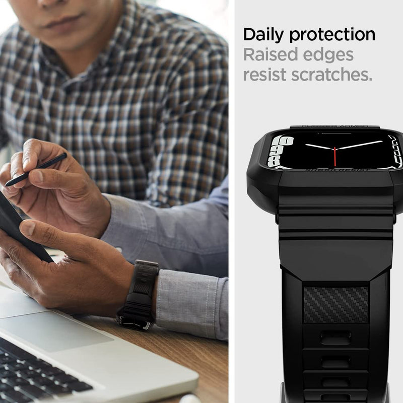 Spigen Mag Armor (MagFit) Designed for iPhone 14 Pro Case and Rugged Armor Pro Designed for Apple Watch Series 9/8/SE2/7/6/SE/5/4 45/44mm