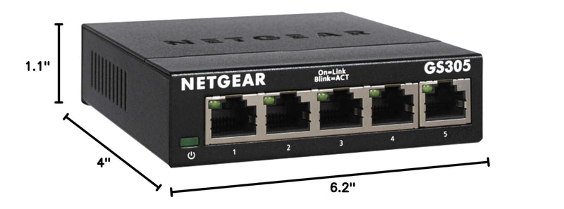 NETGEAR 5-Port Gigabit Ethernet Unmanaged Network Switch (GS305) | Essentials Model, Home Network Hub, Office Ethernet Splitter, Plug-and-Play, Silent Operation, Desktop or Wall Mount 5 Port
