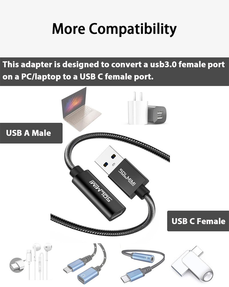 USB C Female to USB Male Adapter 4FT, SOLMIMI Double-Sided Type C to USB 3.0 Male Adapter with 5Gbps High-Speed Data Transmission for Laptop, Charger, Power Bank, U Disk 120CM/4FT