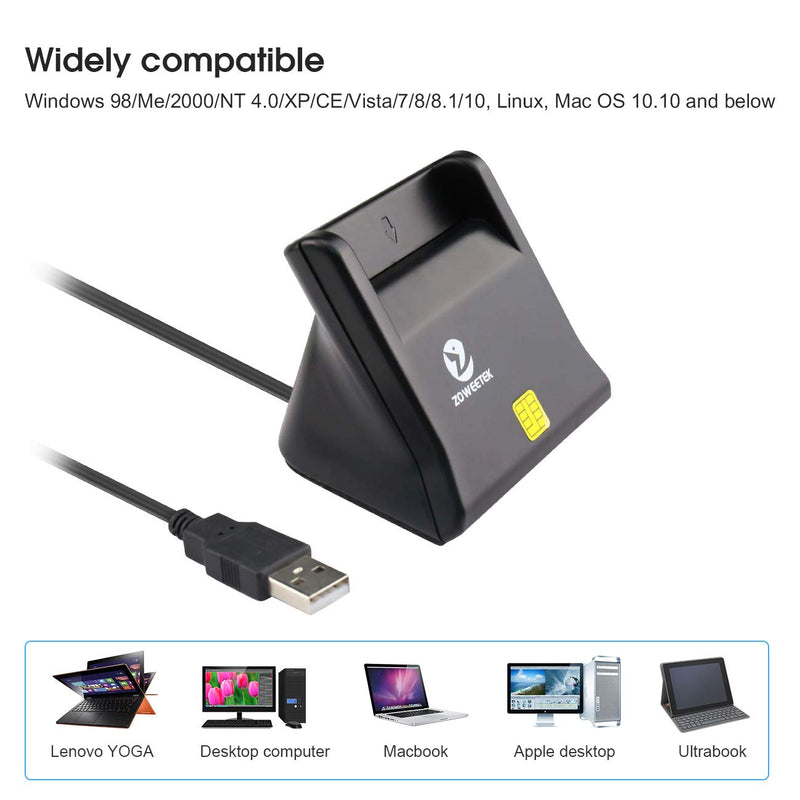 ZOWEETEK CAC Reader, CAC Card Reader Military, DOD Military USB Common Access CAC Smart Card Reader, Compatible with Windows, Mac OS and Linux Black