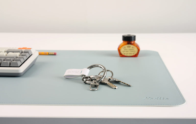 DeskPaw Dual-Sided Leather Desk Pad,Blotter for Laptop Computer,Mouse Pad,Writing,Drawing,Arts and Craft Mat (Blue/Silver, 17"x35”) 17"x35” Blue/Silver