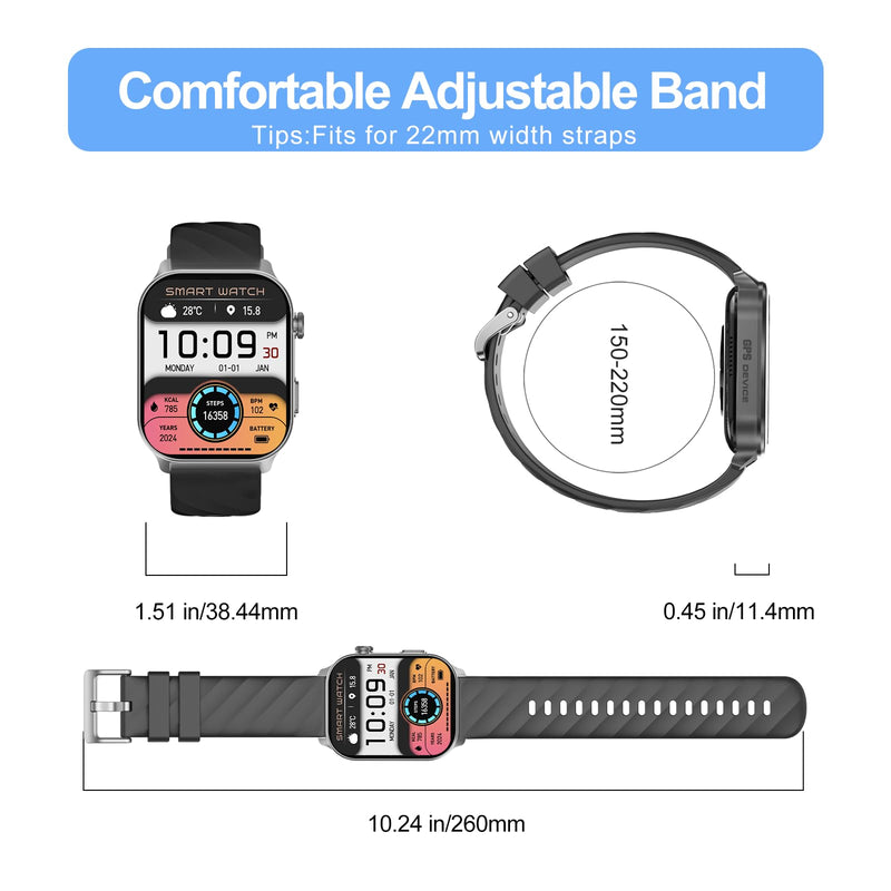 Smart Watch for Men Women (Answer/Make Calls), with Built-in GPS, 2.1" HD Screen, Heart Rate/Sleep Monitor,110+ Sport Modes, Fitness Tracker, Compatible with Android & iPhone Black
