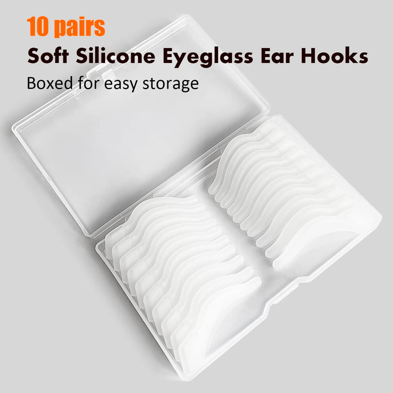 PTSLKHN Soft Silicone Eyeglass Ear Hooks, 10 Pairs of Non-Slip Eyeglasses Ear Grips for Glasses, Sunglasses, Reading Glasses Clear