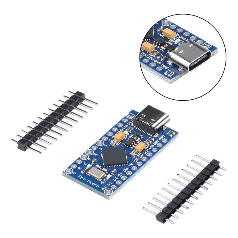 Pro Micro 32U4 Module Type-C Development Board 5V 16MHz Microcontroller Pack of 2 Blue-2 Pieces