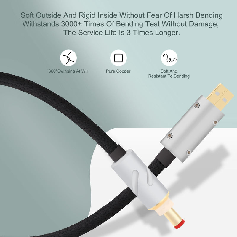 14AWG USB to DC Power Cable Gold Plated USB to 2.5mm DC Plug Audio Cord(2M) | Audio Cable OCC Copper Silver Plated Audiophile DC cable Linear USB Charger Cord- Fast Charging USB2.5mm 2M