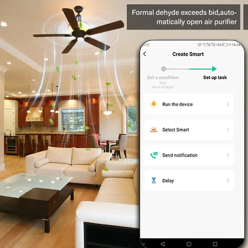 Smart Air Quality Monitor:Tuya WiFi Indoor Air Quality Meter Detects CH2O, CO2, VOC Concentration, Temperature and Humidity, Thermometer Humidity Monitor