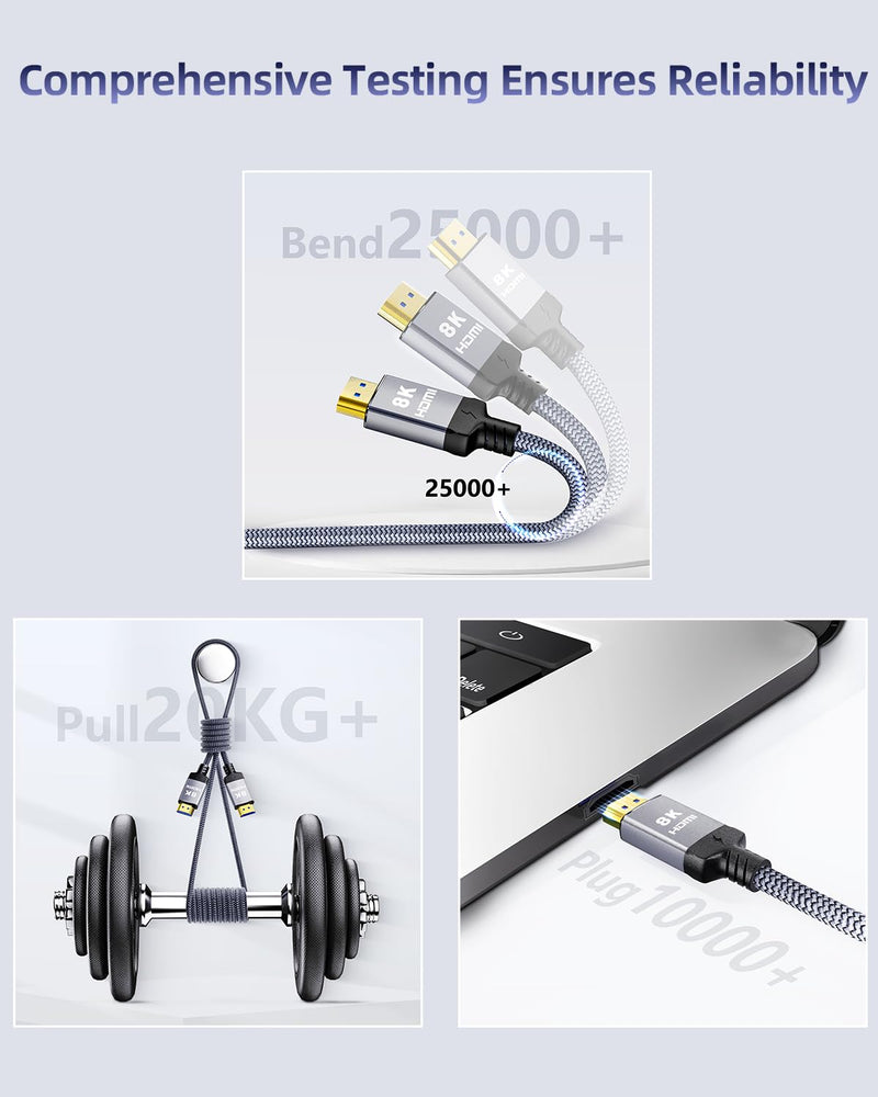 8K Fiber Optic HDMI Cable 33 Feet, Long HDMI 2.1 Cable High Speed Unidirectional 8K@60Hz HDMI Braided Cord Support eARC/Dynamic HDR/HDCP/3D,Compatible with PS5 PS4/HDTV/Xbox Series Grey 33FT