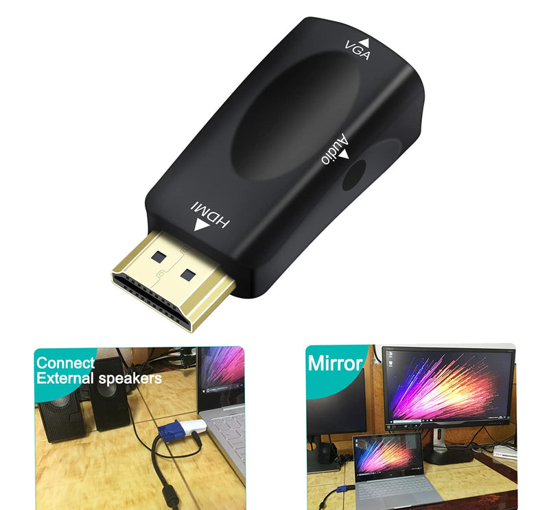 DTECH HDMI to VGA Adapter with 3.5mm Audio Jack for Computer Monitor Laptop Raspberry Pi PS3 Xbox DVD TV LCD Display 1080P Full HD Video (Male HDMI Input and Female VGA Output)