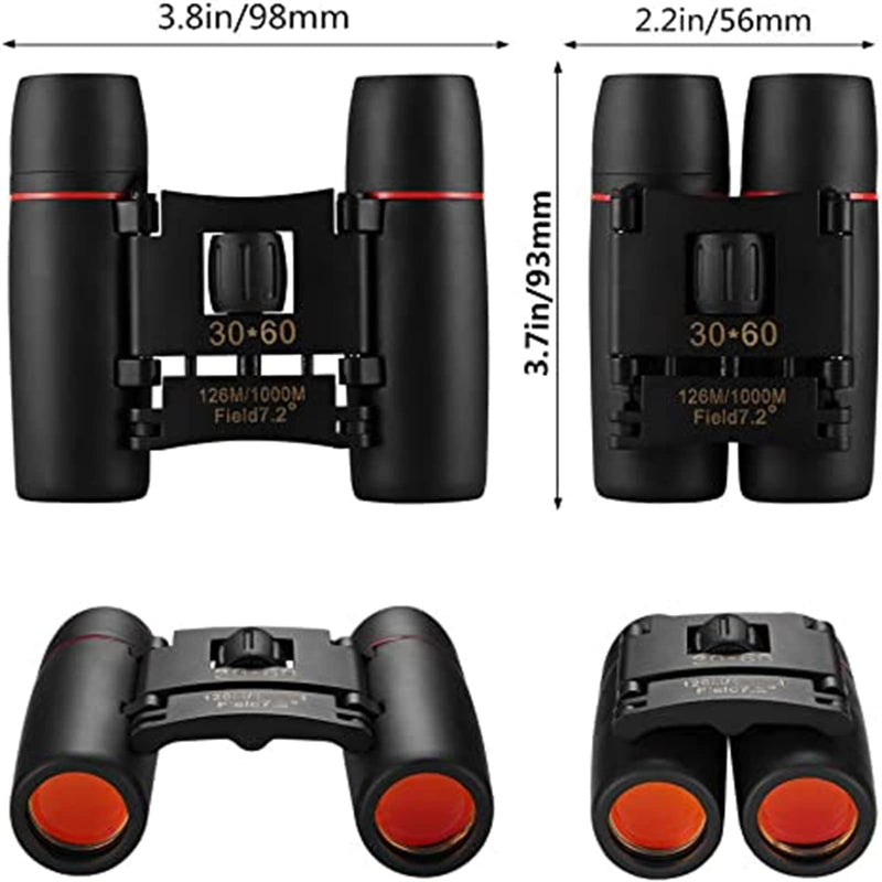 30x60 Mini Compact Binoculars for Adults, Portable Pocket Foldable Binoculars for Waterproof Bird Watching, Mountaineering, Outdoor Hunting