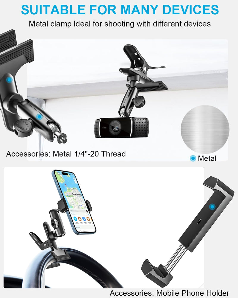 Car Sun Visor Camera Mount Holder for GoPro - [Metal Super Clamp] 360° Ballhead Magic Arm Accessories with 1/4"-20 Thread, for GoPro Hero13 Black 12 11 10 9 8 7, Insta360 X3 X4 Go3 Ace Pro DJI Action