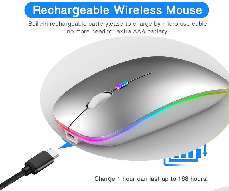 LED Bluetooth Mouse,Bluetooth Mouse for MacBook Pro/MacBook Air/iMac/mac/ipad/ipad pro,Wireless Mouse for Macboook Air/MacBook Pro/PC (Silver) Silver