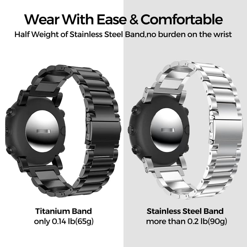 Rugged Titanium Watch Metal Band Strap Replacement for Suunto Core | 40% Lighter than Steel,Hypoallergenic,Corrosion Resistant,Durable,Fits wrist 5.9"-8.6",Length Adjustable,Secure Clasp,for Men black 24mm