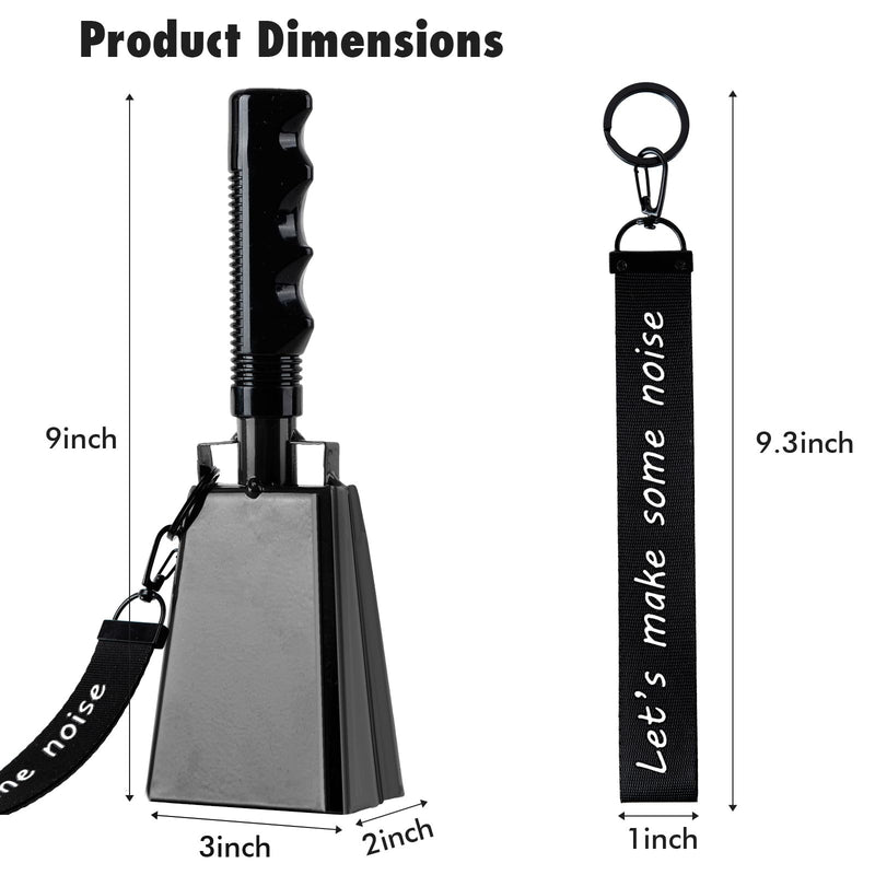 Cow Bells with Wrist Strap - Cowbell with Handle 2pcs, Customizable Cowbells for Sporting Events, for Football Games,Party, Concert, Graduations, Farm Ranch (black) black