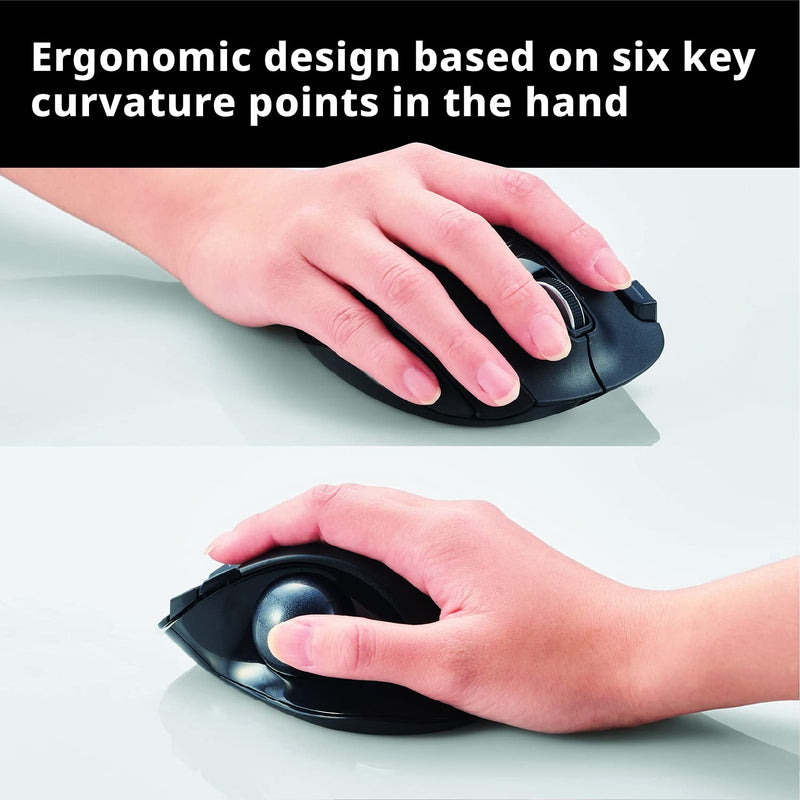 ELECOM EX-G Trackball Mouse, 2.4GHz Wireless, Thumb Control, Sculpted Ergonomic Design, 6-Button Function with Smooth Tracking, Ergonomic Design, Optical Gaming Sensor, Windows11, macOS (M-XT3DRBK)