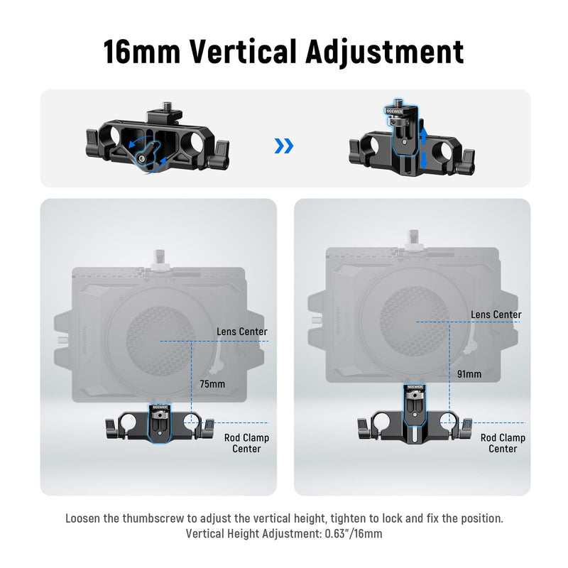 [AUSTRALIA] - NEEWER Matte Box Support, LWS 15mm Dual Rod Clamps with 1/4" Screw & 0.9"/22mm Vertical Adjustment, Compatible with SmallRig NEEWER Mini Matte Boxes, PG013 