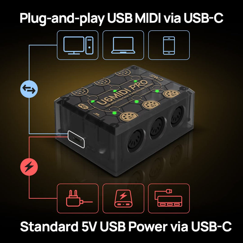 [AUSTRALIA] - CME U6MIDI Pro - MIDI Interface with Router, Mapper, and Filter - Plug-and-play USB MIDI for computers - Standalone 3-in-3-out MIDI for Merge, Split, Thru 