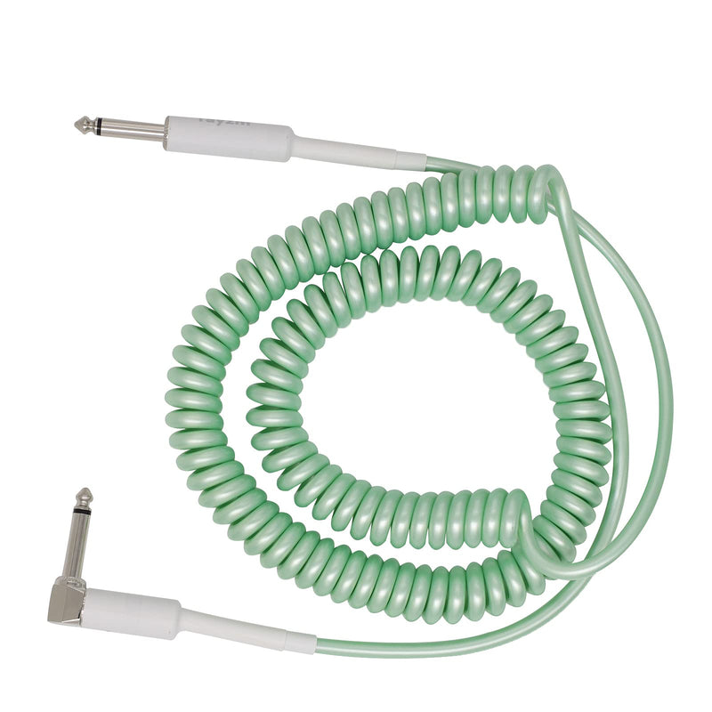 Rayzm Curly Instrument Cable, 2 Meters Coiled Chord, Right Angle to Straight Spiral Lead for Guitar/Bass green