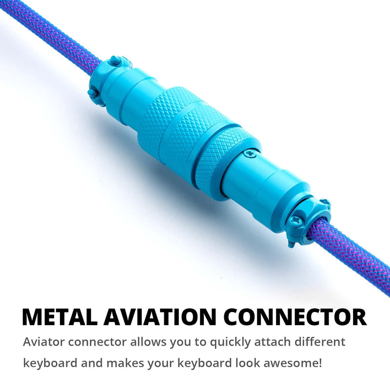 GunMjo Pro Custom Coiled USB C Cable for Gaming Keyboard, Double-Sleeved Mechanical Keyboard Cable with Detachable Metal Aviator, 1.5M USB-C to USB-A, Nebula Color