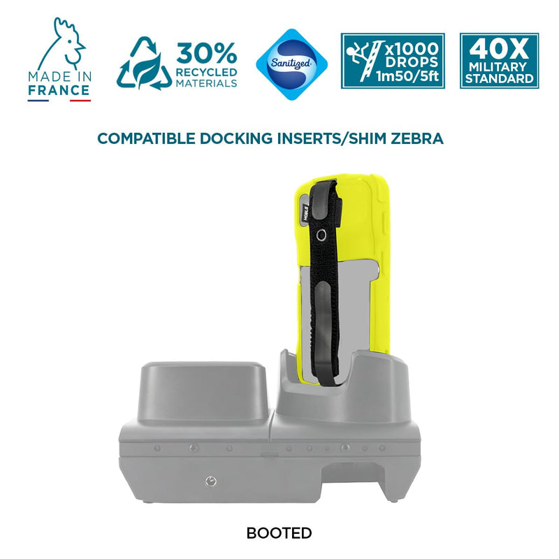 Mobilis Rugged Case for Zebra TC22 TC27 Mobile Computer with Handstrap, Reinforced Protective Cover, Military Grade Shockproof, Compatible with Charging Accessories, Recycled Materials, Neon Yellow