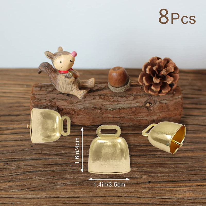 8 Pcs Shiny Gold Small Cow Bells, Loud Grazing Copper Bells Noise Makers, Metal Decorative Bells for Pet Dog Cat Pendants Christmas Tree Crafts 8 Pcs