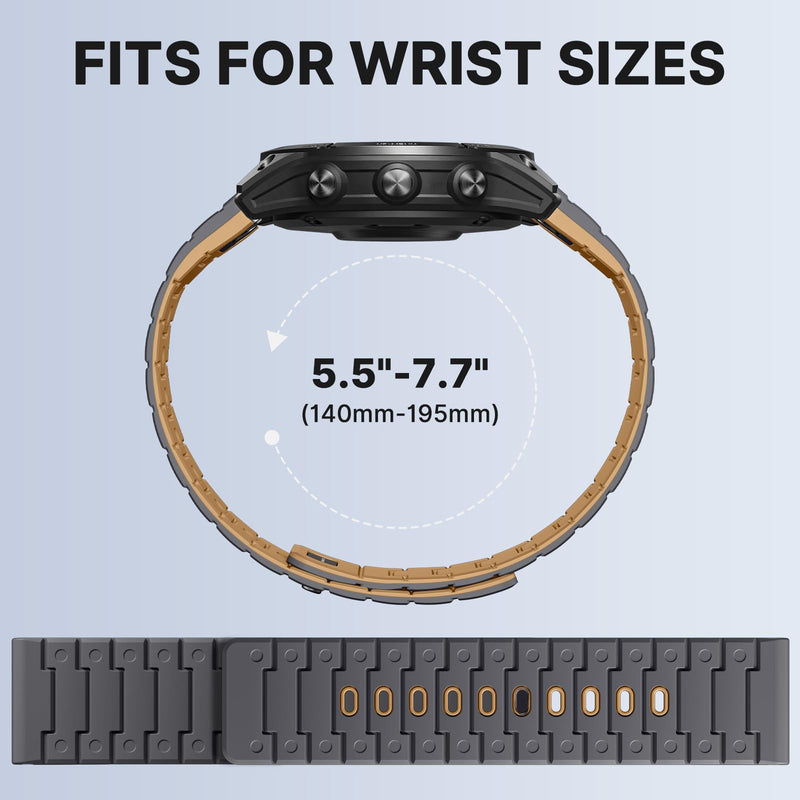 Bandletic Sport Magnetic Band Compatible with Garmin Watch Quick Fit 22mm | Sport Silicone Strong Magnets Straps for Fenix 8 E 47mm/7 6 Pro/5 Plus/Instinct 3/2/Forerunner970/Approach S70/Epix/Quatix 8 AnthraciteGray-Ochre