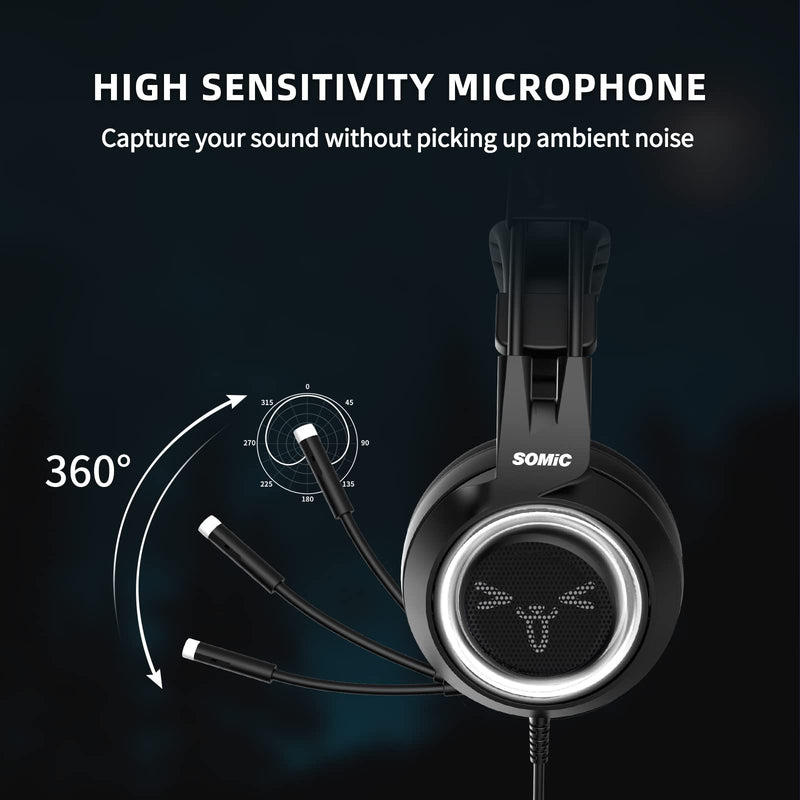 [AUSTRALIA] - SOMIC Stereo Gaming Headset with Mic for PS4, PS5, Xbox One, PC, Mobile Phone, 3.5MM Sound Detachable Cat Ear Headphones Lightweight Self-Adjusting Over Ear Office Headphones G951S Black 