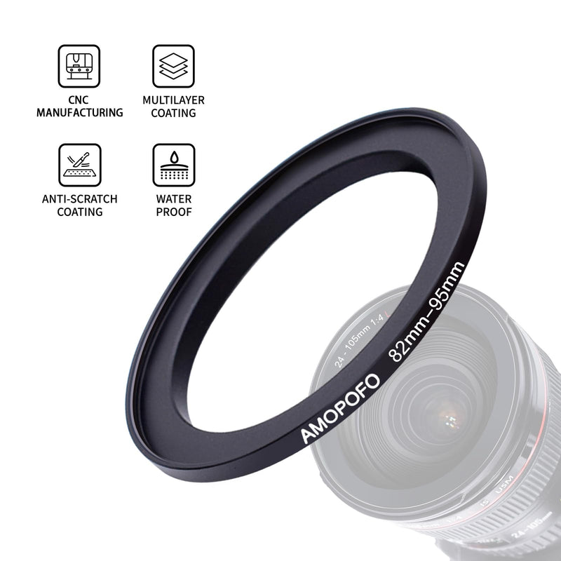82mm to 95mm Step Up Ring Filter Adapter Metal Step Up Ring,Compatible with All 82mm Camera Lens & 95mm UV,ND,CPL Accessories,Made of CNC Machined Aluminum(82-95mm) 82mm-95mm