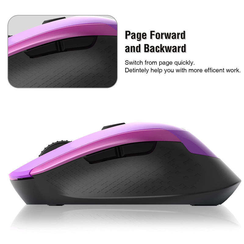 RaceGT Wireless Computer Mouse, 2.4G Silent Cordless Mouse for Laptop, Mouse with 6 Buttons and 3 Adjustable DPI for Laptop, Deskbtop, MacBook , PC (Purple) purple