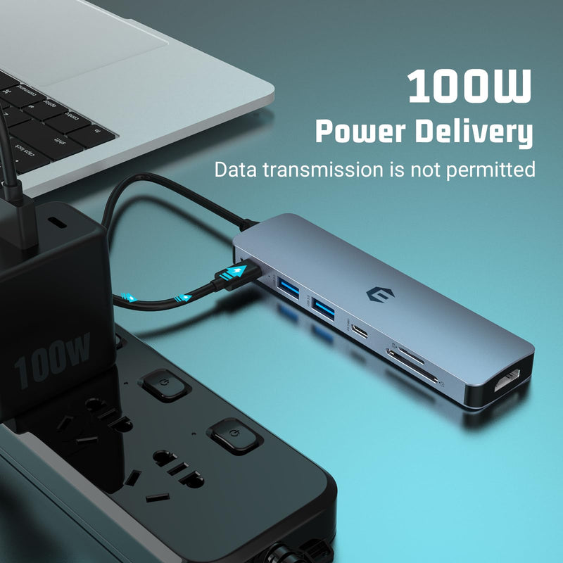 USB C HUB, oditton 7 in 1 Hub Adapter, HDMI Output, 100W Power Delivery, USB C 3.0, 2 x USB 3.0, SD and Micro SD Card Reader, Perfect for Dell XPS/HP/Surface and Other Type C Devices