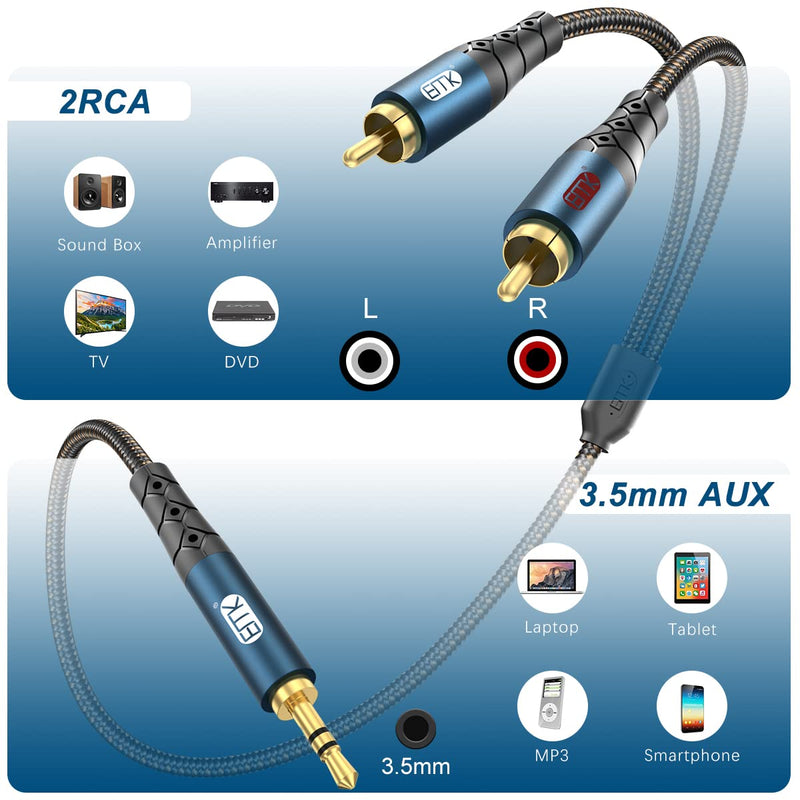 [AUSTRALIA] - EMK 3.5mm to 2RCA Cable 24K Gold-Plated Nylon Braided RCA to Auxiliary Stereo Audio Headphone Male to Male 1/8 to RCA Cord for Tablet,Subwoofer,Home Theater,DVD Speaker,MP3/MP4,Player 10ft/3m 