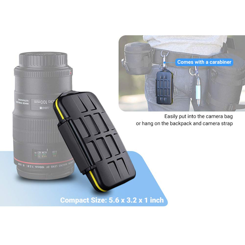12 Slots SD Card Case Holder, SD Card Holder SD Card Organizer SD Card Storage Water-Resistant Anti-Shock SD/SDHC/SDXC Card Holder Storage with Carabiner 12 Slots for SD Card