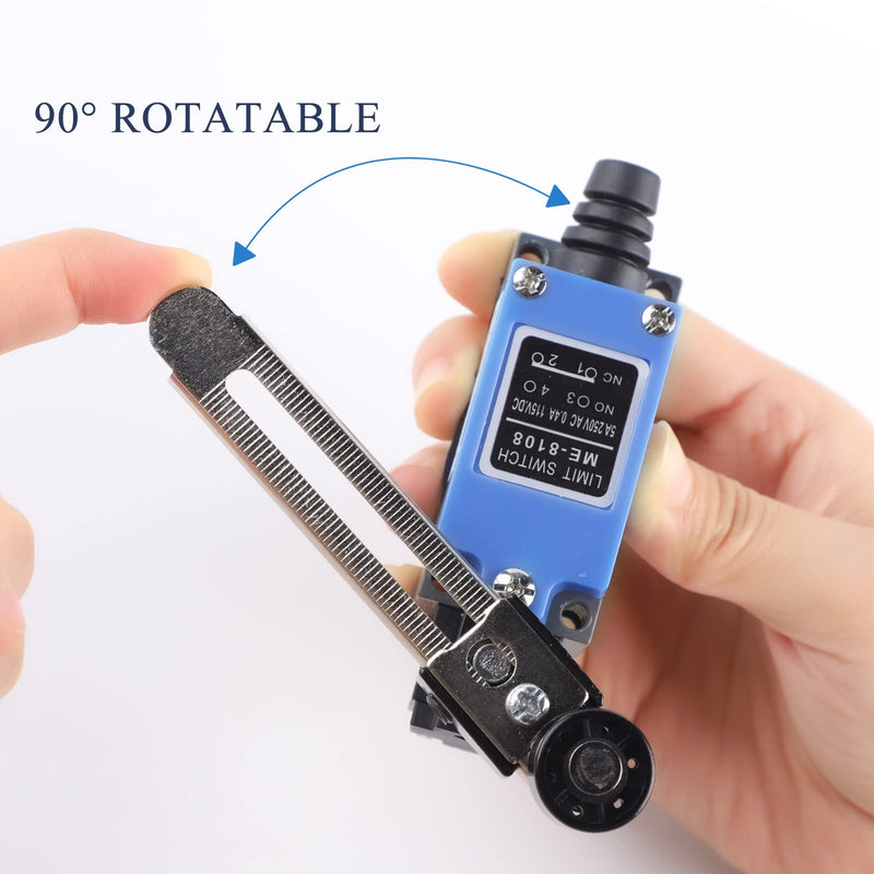EXLECO 4 x Lever Limit Switch Adjustable Limit Switch with 5 cm Adjustable Roller Lever NO NC ME-8108 Limit Switch Self-Resetting Toggle Switch for CNC Router Plasma Electric Control Switch Pack of 4