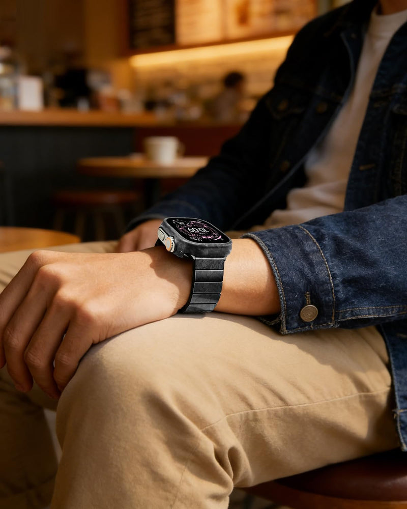 Carbon Fiber Case for Apple Watch Ultra 3/2/1 Case, Exquisite Minimalist Slim Apple Watch Ultra Case 49mm - Aramid Fiber Made, Black/Grey(Randon Weave)