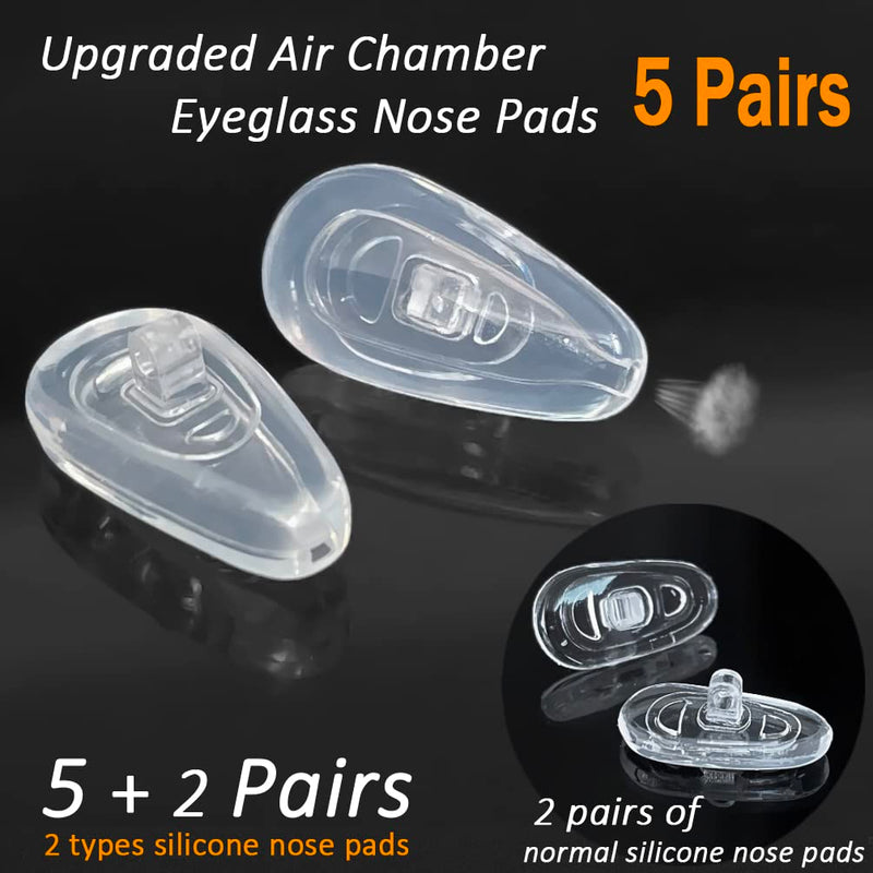 PTSLKHN 5 Pairs of Eyeglass Nose Pads, Upgraded 15x8mm Soft Silicone Air Chamber Eyeglasses Nose Pads, Screw-in Glasses Nose Pad Replacement Kit. 5pairs-clear