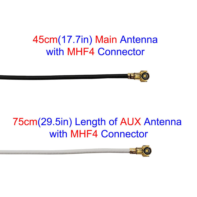WiFi Antenna MHF4 Internal Laptop Antennas Dual-Band for M.2 NGFF Card | 2.4GHz 5GHz 3dBi Wi-Fi antennas. Dual U.FL UFL cables (45cm/75cm) for AX200 AX210 1675X. Bluetooth compatible
